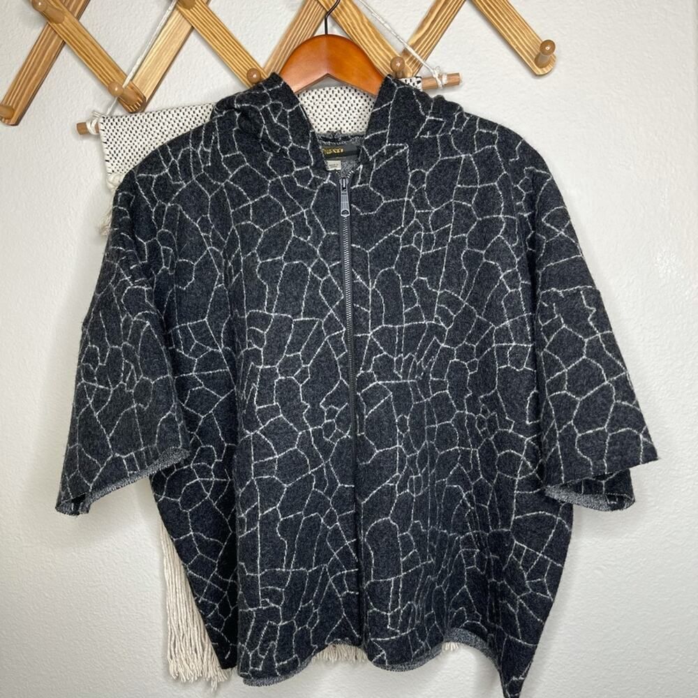 Diesel Giraffe Print Geometric Wool Zip-Up Poncho